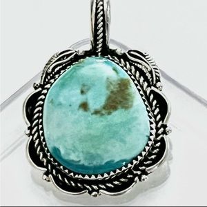 Signed - Hoskie Yazzie, Vintage Navajo Sterling Kings Manassa Turquoise Pendant
